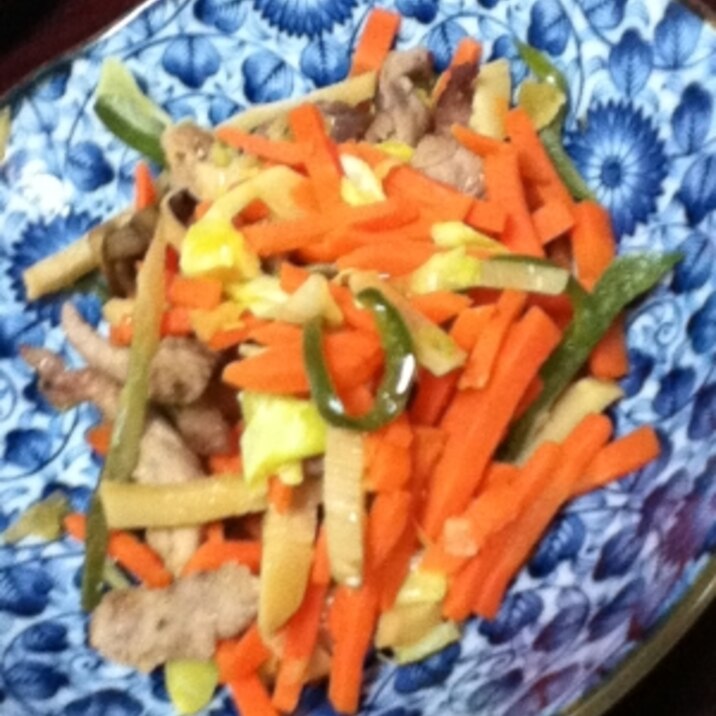 三色野菜と豚細切り肉の炒め物